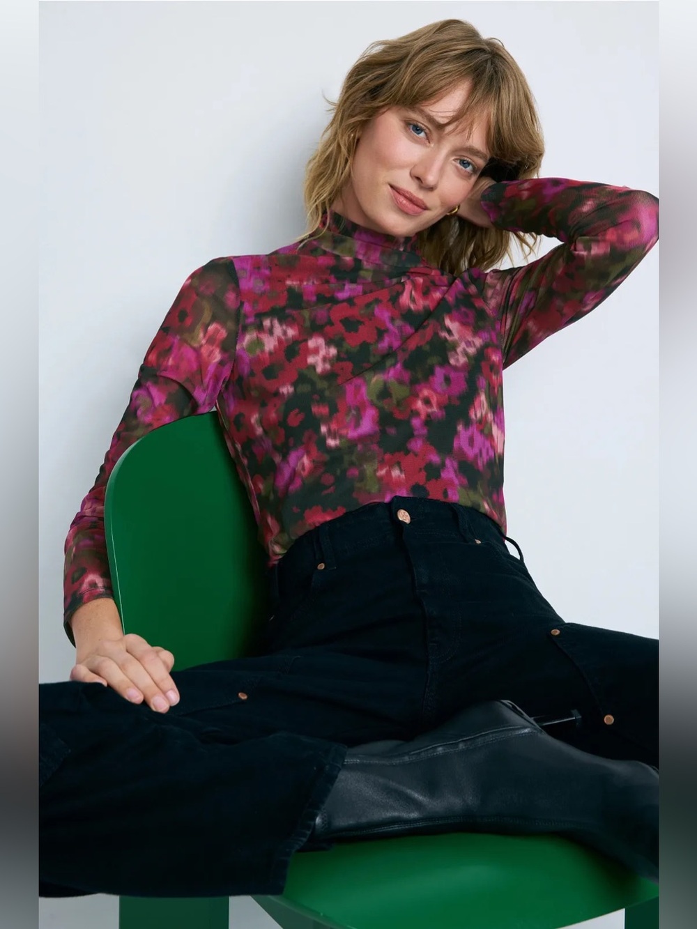 *Flawed RTR Sanctuary Floral Mesh Mock Neck Top (0452)